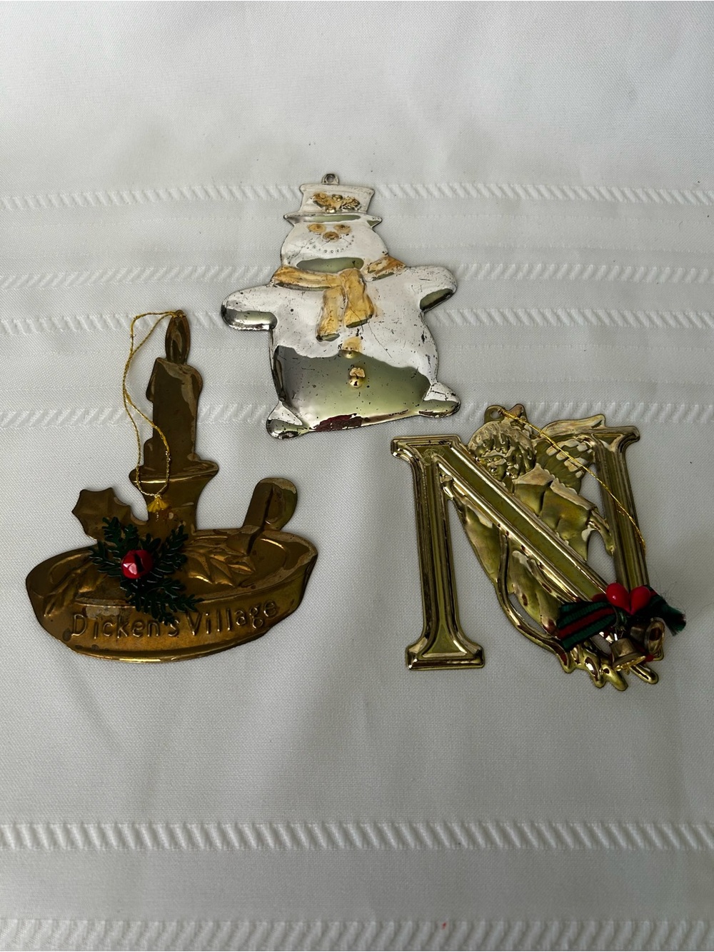 Vintage Department 56 Set of 3 Christmas Ornaments Gold/Silver Plated Snowman